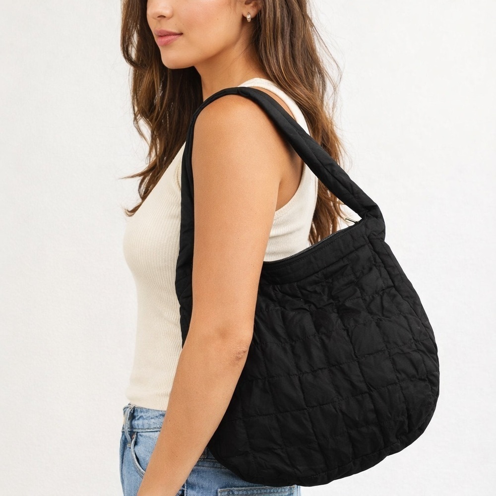 Shoulder Puffer Black Quilted Women's Bag
